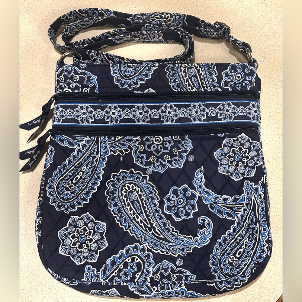 VERA BRADLEY "Blue Bandana" Iconic Triple Zip Hipster Crossbody Bag